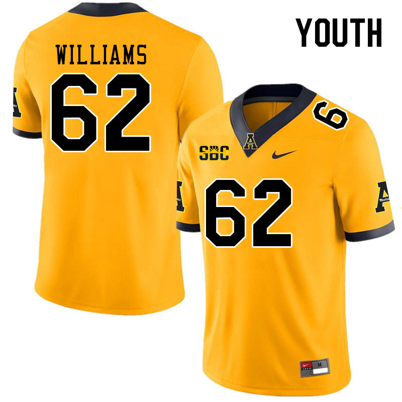 Youth #62 Bucky Williams Appalachian State Mountaineers College Football Jerseys Stitched Sale-Gold